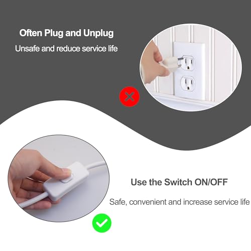 Evenpop Long Extension Cord with Switch On/Off 3 Prong 18 AWG 6.56 FT Indoor Power Cord for Indoor Use - White - Image 4