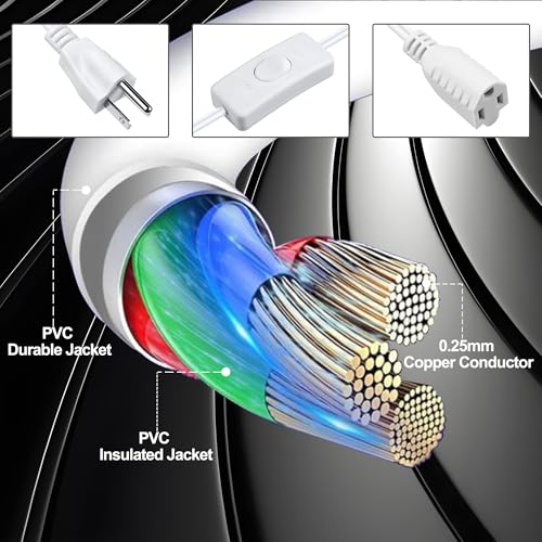 Evenpop Long Extension Cord with Switch On/Off 3 Prong 18 AWG 6.56 FT Indoor Power Cord for Indoor Use - White - Image 5
