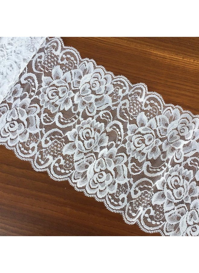 ZaneGear - Olive Lace 6 Inches Wide White Stretchy Lace Ribbon Elastic Trim Fabric With Floral Pattern For Bridal Wedding Decorations Sewing Diy Making And Diy Crafts 5 Yards (910 White) - Image 1