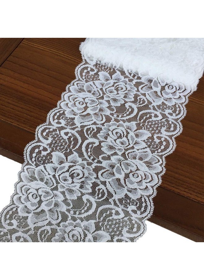 ZaneGear - Olive Lace 6 Inches Wide White Stretchy Lace Ribbon Elastic Trim Fabric With Floral Pattern For Bridal Wedding Decorations Sewing Diy Making And Diy Crafts 5 Yards (910 White) - Image 1