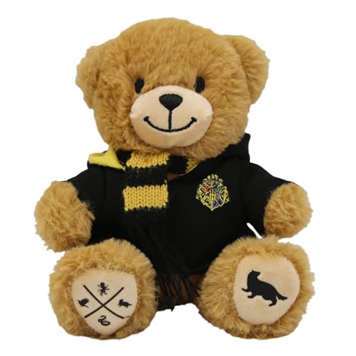 Harry Potter Hufflepuff Bear Plush Toy Hogwarts Mini Teddy with Robe Scarf Soft Collectible Stuffed Animal with House Mascot Crest Wizarding World Gift for Kids Fans - Image 1