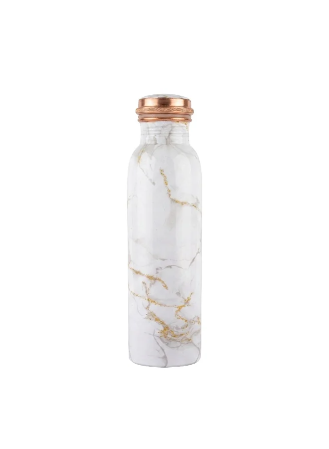 Mobcos Mobcos Ivory Gold Vein Copper Water Bottle 1 Ltr, 99% Pure Copper Bottle with Leakproof Screw Cap, Handmade Marbled Design, Reusable Water Bottle for Home, Office & Travel