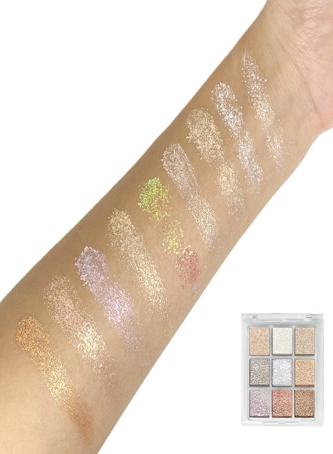 Okerker 9Colors All Glitter Eyeshadow Palette, Korean Sparkle Neutral Eye Shadow Palettes, Highly Pigmented Long Lasting Waterproof Blendable - Image 2
