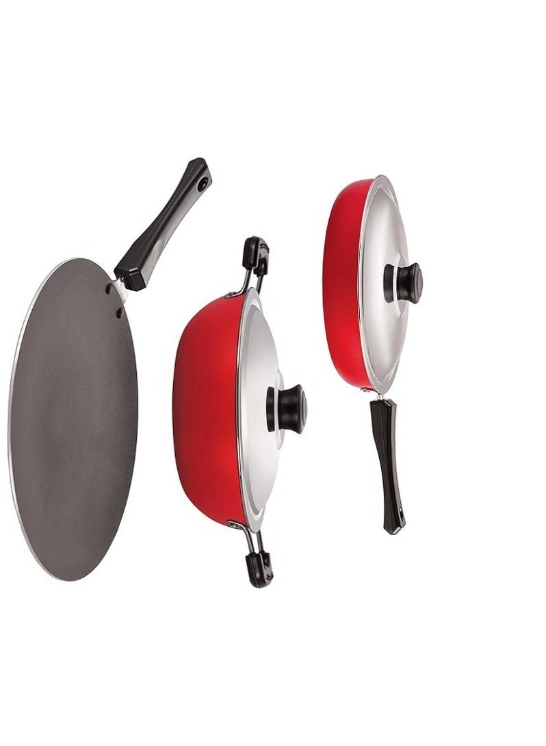 NIRLON Non-Stick COOKWARE POTS & PAN Kitchen Set (CONCAVE TAWA 28.5 cm, Fry PAN with Steel LID 2 LTR,DEEP KADAI with LID - Medium 2.5 LTR) - Image 2