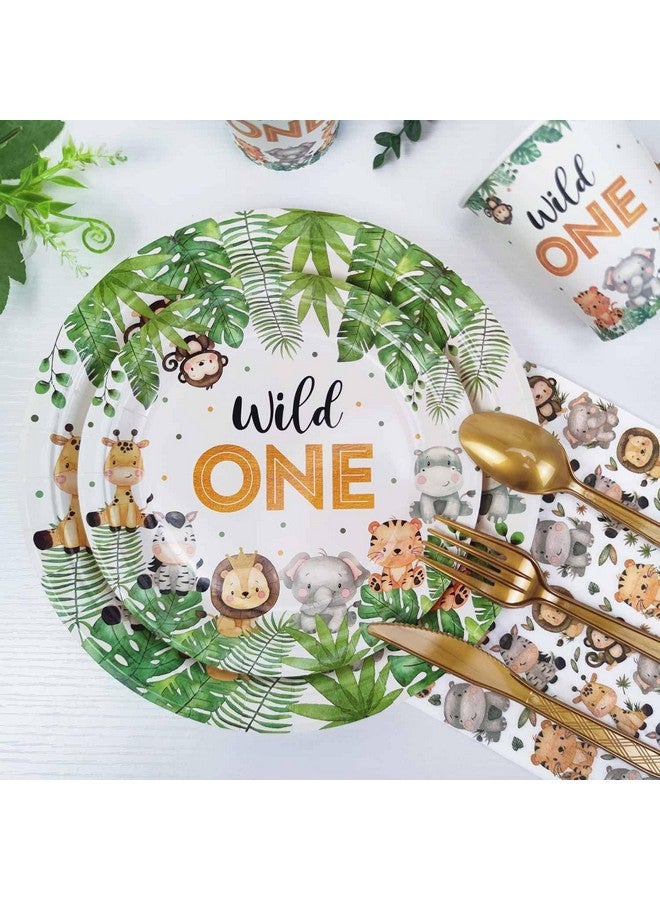 Heboland 175 Pcs Wild One Birthday Decorations Plates Set 25 Guests, Safari Jungle Baby Shower Theme Paper Plates Napkins Cups Cutlery Set Boys First 1st Party Supplies - Image 5