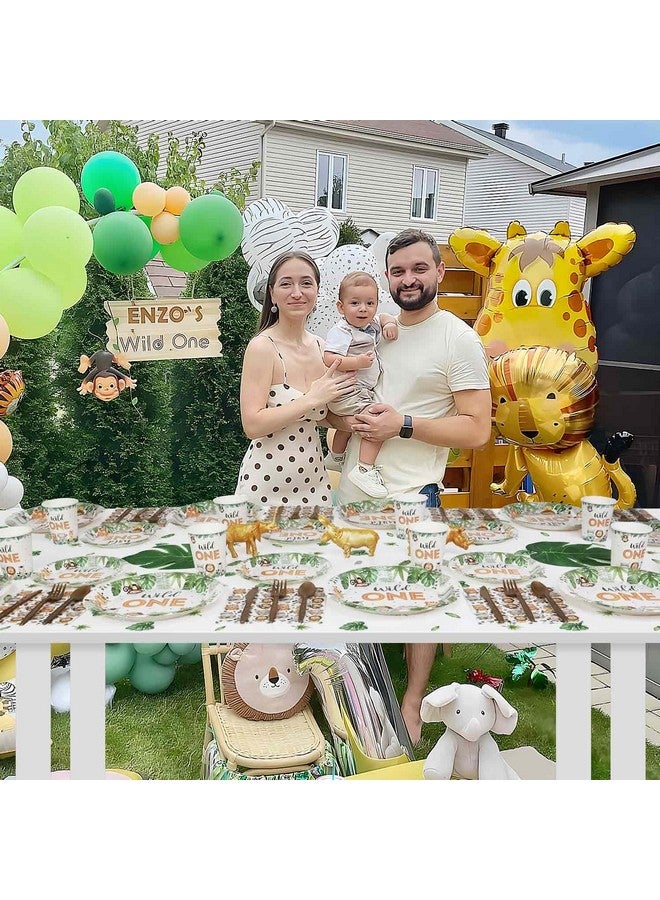 Heboland 175 Pcs Wild One Birthday Decorations Plates Set 25 Guests, Safari Jungle Baby Shower Theme Paper Plates Napkins Cups Cutlery Set Boys First 1st Party Supplies - Image 3