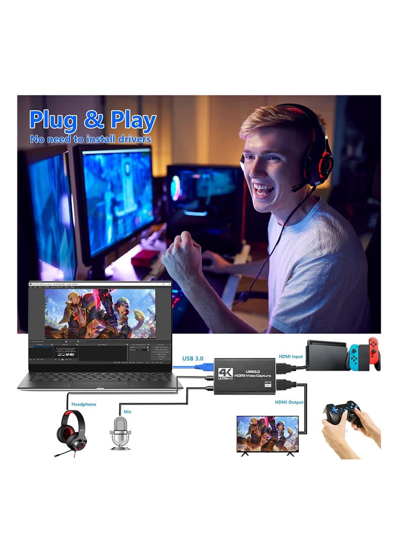 XICEN - Capture Card Nin tendo Switch, Video Capture Card, Game Capture Card 4K 1080P 60FPS, HDMI to USB 3.0 Capture Card for Streaming Work with PS 4/PC/OBS/Camera - Image 1