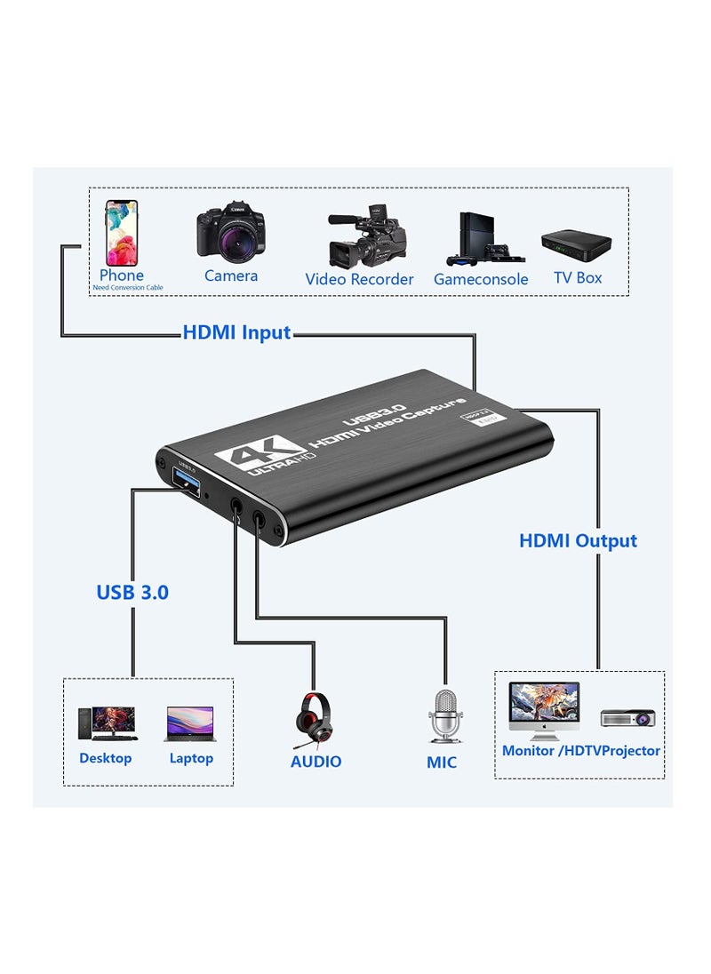 XICEN - Capture Card Nin tendo Switch, Video Capture Card, Game Capture Card 4K 1080P 60FPS, HDMI to USB 3.0 Capture Card for Streaming Work with PS 4/PC/OBS/Camera - Image 1