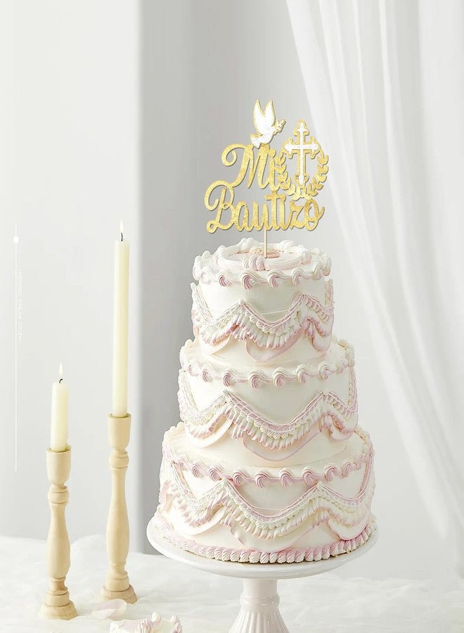 Hpmjz Spanish Mi Bautizo Cake Topper First Holy Communion Cakes Pick Glitter Bless Baptism Cake Decoration Golden Birthday Party Supplies Cross Dove Cakes Deco for Christening Shower Theme Gender Reveal - Image 4