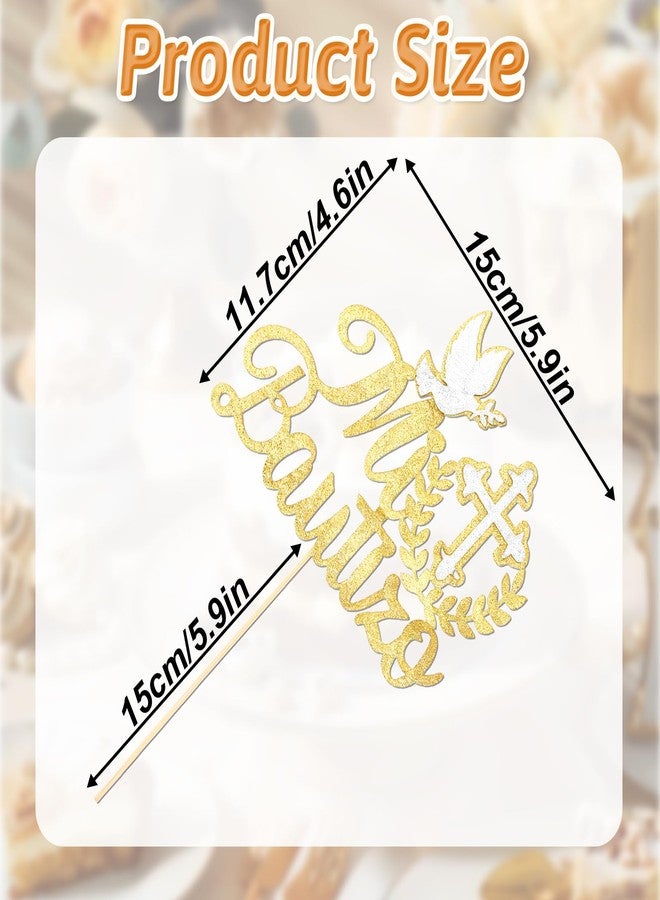 Hpmjz Spanish Mi Bautizo Cake Topper First Holy Communion Cakes Pick Glitter Bless Baptism Cake Decoration Golden Birthday Party Supplies Cross Dove Cakes Deco for Christening Shower Theme Gender Reveal - Image 2