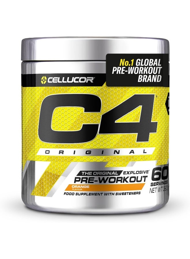 سيلوكور C4 أورجينال مسحوق بري-وورك آوت، مكمل شراب الطاقة للرجال والنساء مع الكرياتين، الكافيين، معزز أكسيد النيتريك، السيترولين وبيتا ألانين — نكهة البرتقال المنعش (Orange Burst) — 60 حصة (قد يختلف شكل العبوة) - Image 1
