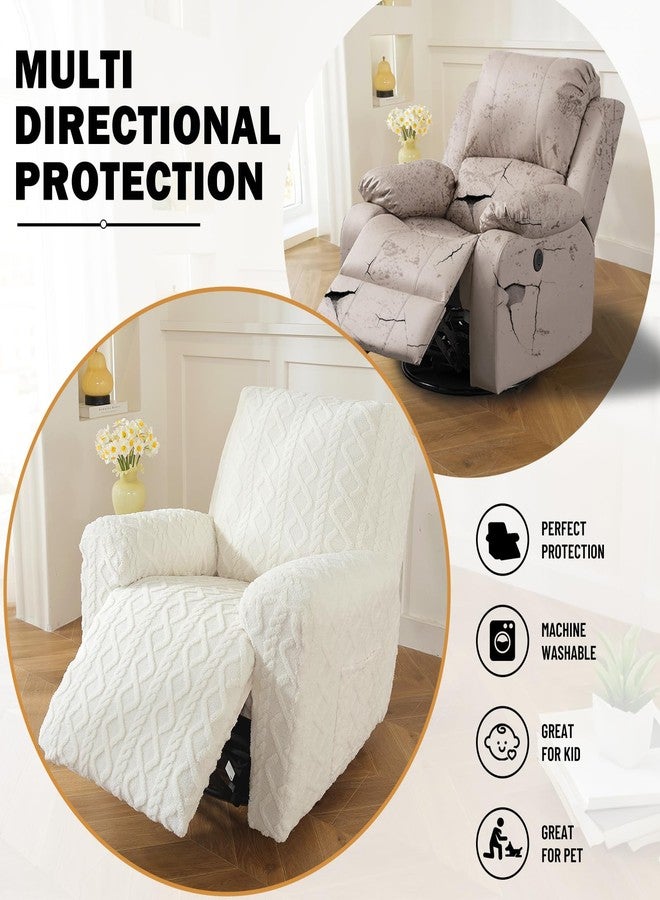 vctops 4 Pieces Geometric Jacquard Plush Recliner Slipcovers Soft Fuzzy Fluffy Sofa Couch Cover Anti-Slip Furniture Protector with Elastic Bottom for Kids Cats Dogs(Cream,1 Seat) - Image 5