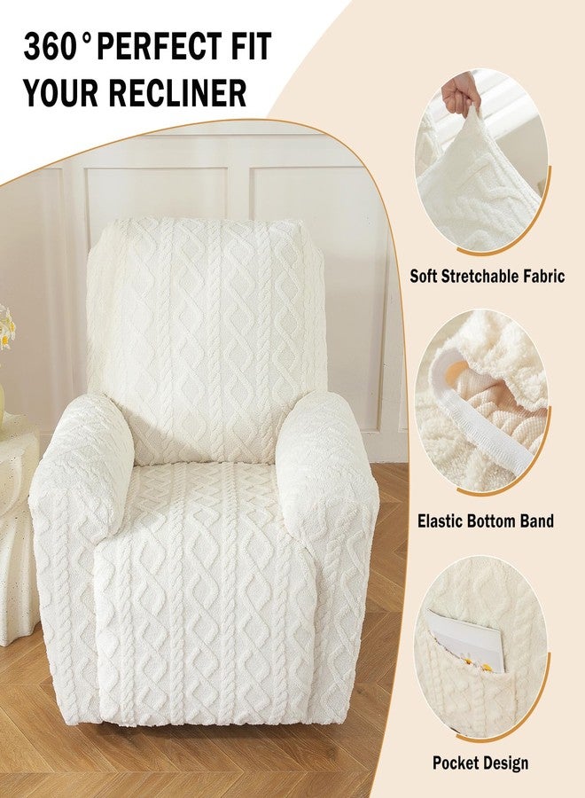 vctops 4 Pieces Geometric Jacquard Plush Recliner Slipcovers Soft Fuzzy Fluffy Sofa Couch Cover Anti-Slip Furniture Protector with Elastic Bottom for Kids Cats Dogs(Cream,1 Seat) - Image 3