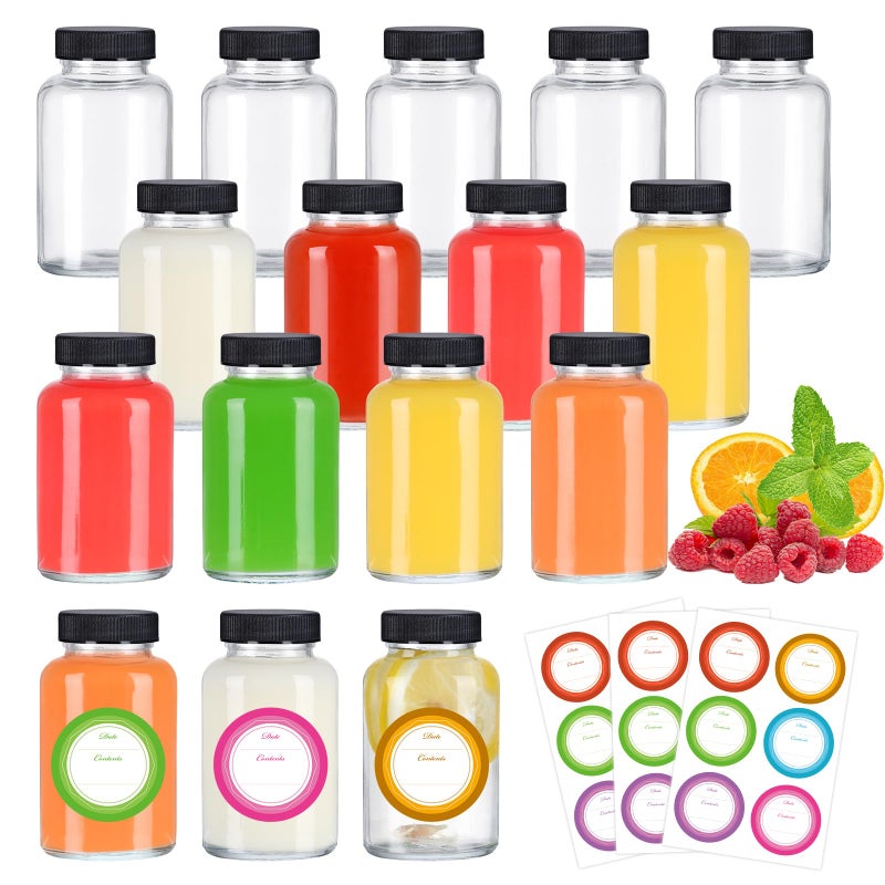 STARSIDE 4 oz Glass Ginger Shots Bottles with Caps16 pack 120 ml Juice Shot BottlesLeakproof Small Glass with Lids for GingerBeverages