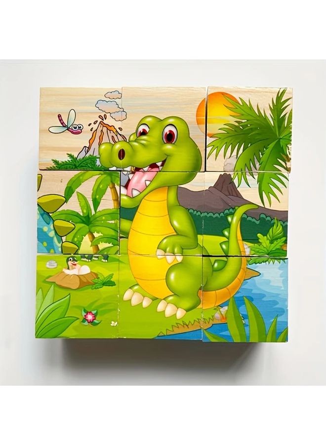 Farm Theme Wooden Cube Puzzles For Kids Ocean Animals Educational Toy With Storage Tray - Image 4