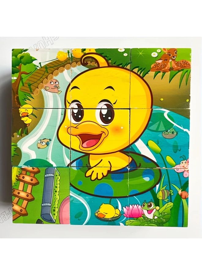 Farm Theme Wooden Cube Puzzles For Kids Ocean Animals Educational Toy With Storage Tray - Image 1