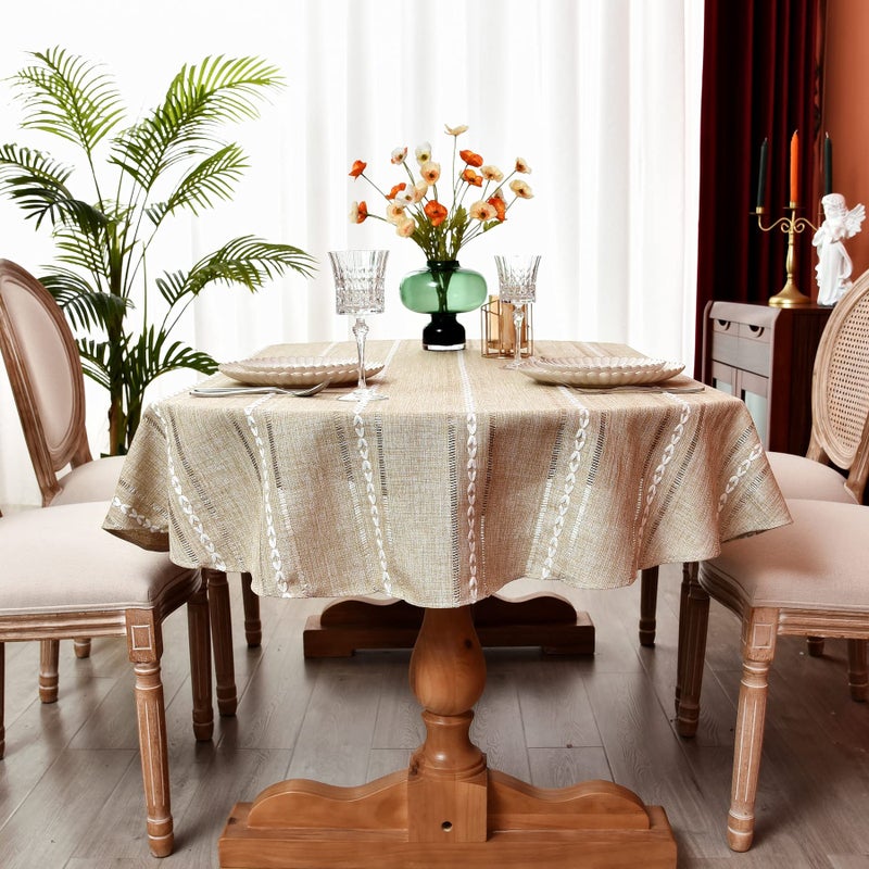 Monibana Rustic Oval Cotton Linen Tablecloths Embroidered Farmhouse Spring Table Cloths, Kitchen Dining Room Party Tablecloth Table Cover for Oval Tables 60 x 84 Inches, Coffee - Image 4