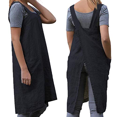 WROLEM Women's Cross Back Pinafore Apron with Large Pockets Home Kitchen, Restaurant, Coffee house,Cooking Gardening Works - Image 1