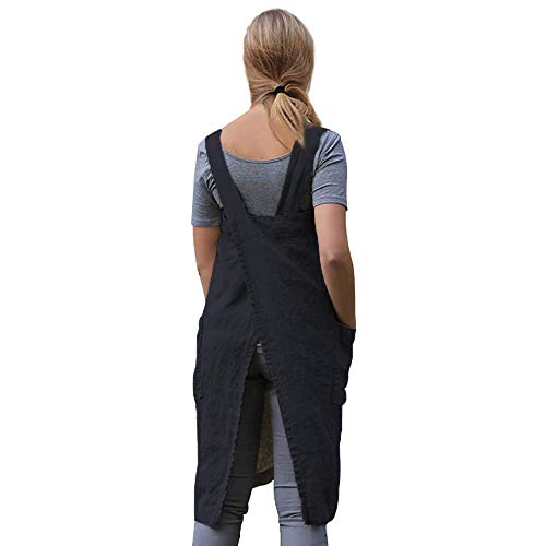 WROLEM Women's Cross Back Pinafore Apron with Large Pockets Home Kitchen, Restaurant, Coffee house,Cooking Gardening Works - Image 4