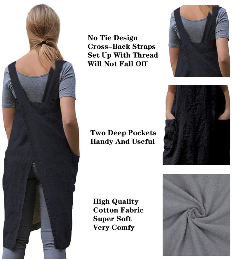WROLEM Women's Cross Back Pinafore Apron with Large Pockets Home Kitchen, Restaurant, Coffee house,Cooking Gardening Works - Image 5