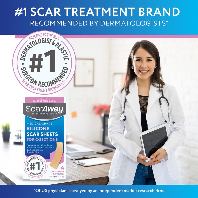 ScarAway Advanced Silicone Scar Sheets for C-Section, Reusable Strips (1.5â€ x 7â€) for Hypertrophic and Keloid Scars from C-Section & Other Surgeries, 4 Sheets - Image 3