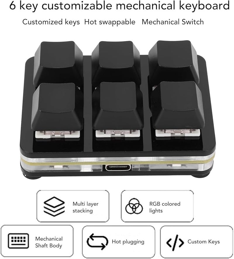 Fockety 6 Key RGB Programmable Mechanical Mini Gaming Keypad USB Plug and Play Black - Image 3
