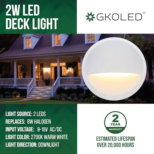 GKOLED Landscape Deck Light, Low Voltage 12V AC/DC Outdoor Patio Lighting, LED 2W Step Light, Die-Casting Aluminium with White Powder Appearance, 6 Pack - Image 2
