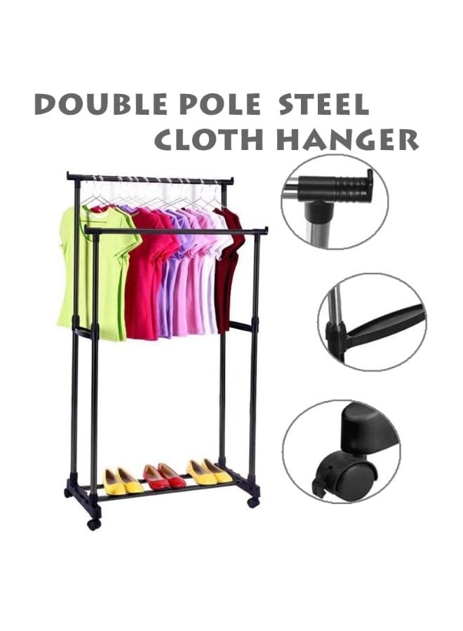 Toshionics Double Pole Cloth Rack Stainless Steel And Plastic Adjustable Indoor Outdoor Hanging Garment Towel With Wheels Portable Foldable Clothes Drying Stand - Image 4