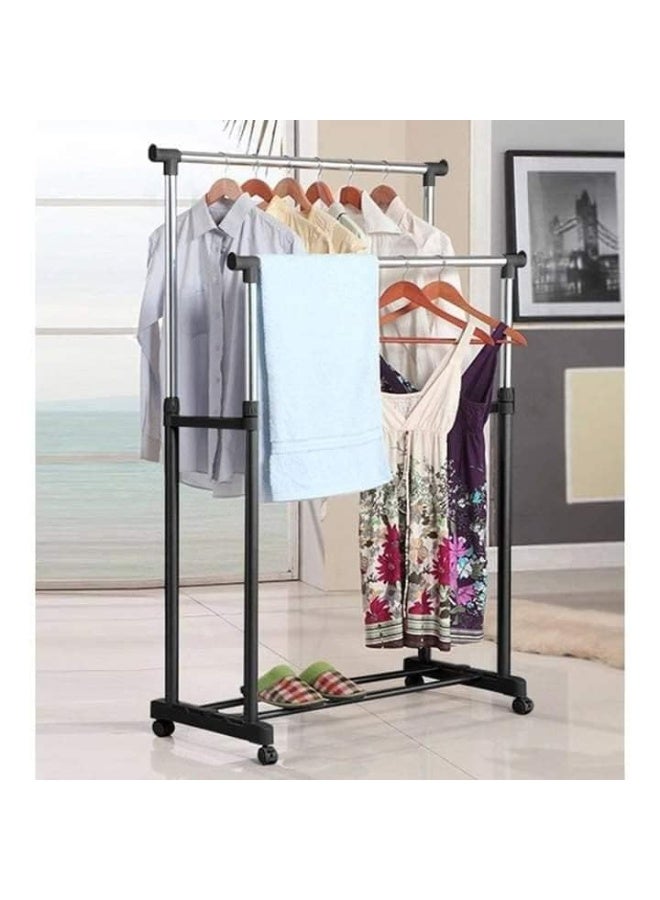Toshionics Double Pole Cloth Rack Stainless Steel And Plastic Adjustable Indoor Outdoor Hanging Garment Towel With Wheels Portable Foldable Clothes Drying Stand - Image 1