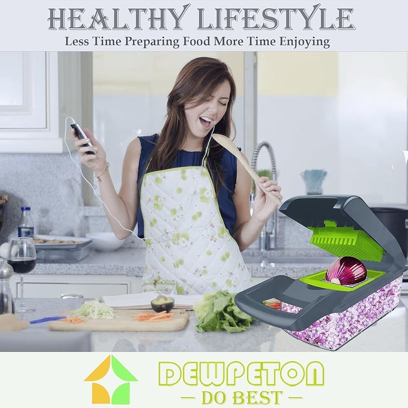 DEWPETON قطاعة خضروات برو سيريز 16 في 1 مع حاوية من ديوبيتون، مبشرة جبن بذراع تدوير يدوي، قطاعة مندولين، قطاعة طعام مندولين للخضروات والبصل والسلطة والفواكه والبطاطس (اداة مطبخ واساسية) - Image 5