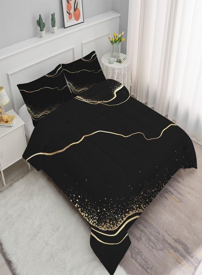 FUYEUN Marble Comforter Set Full/Queen Size Black and Gold Bedding for Girls Teen Women Men Bedroom Decor Texture Luxury Marbling Quilt Bed Sets, 1 Comforter 2 Pillowcases - Image 3