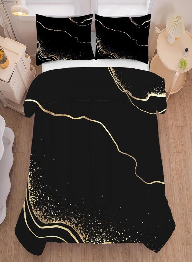 FUYEUN Marble Comforter Set Full/Queen Size Black and Gold Bedding for Girls Teen Women Men Bedroom Decor Texture Luxury Marbling Quilt Bed Sets, 1 Comforter 2 Pillowcases - Image 1