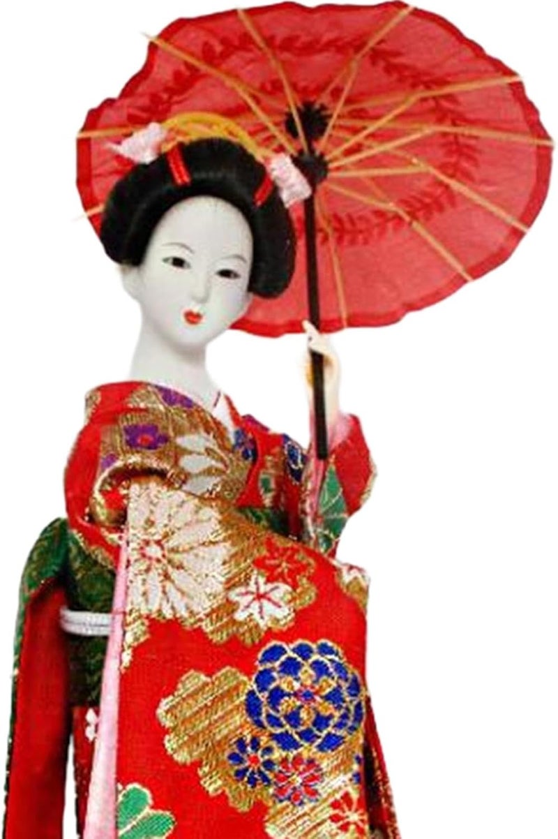 12" Japanese Geisha, Kimono Dolls, Asian Geisha Doll, Girl Statue for Shelf Tabletop, Red - Image 1