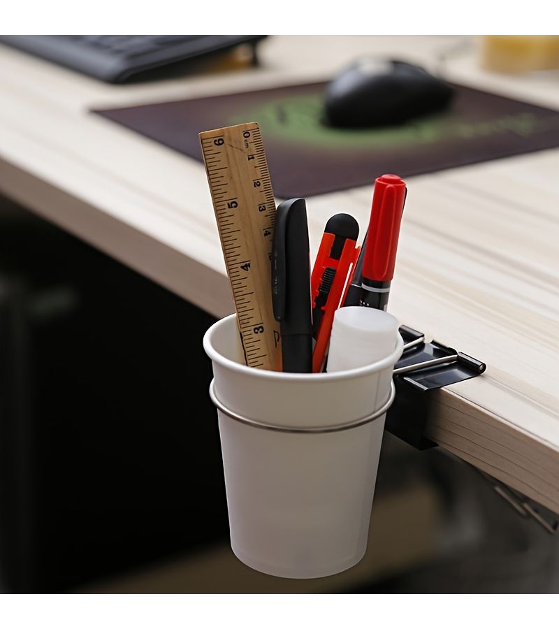Black Multifunctional Cup Holder Pen Rack With Hooks For Office Desk - Image 2