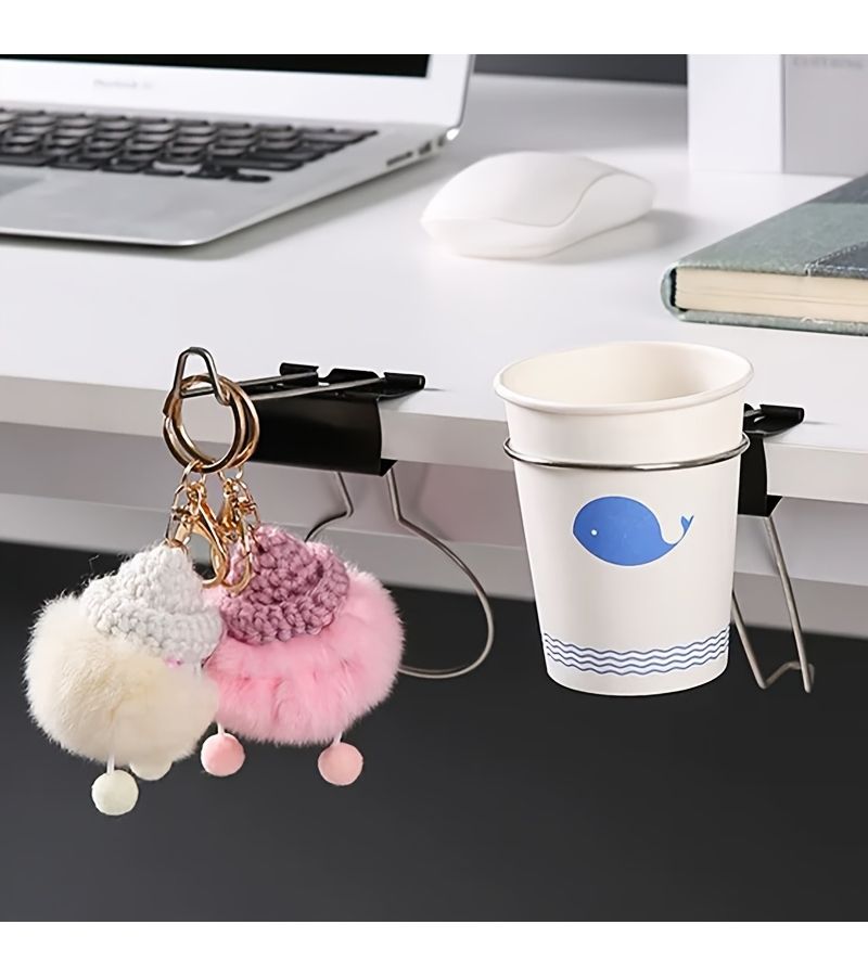 Black Multifunctional Cup Holder Pen Rack With Hooks For Office Desk - Image 3