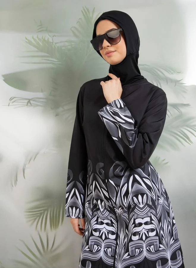 Mayo Bella by Modanisa Mayo Bella by modanisa Black Printed Hem Burkini Set