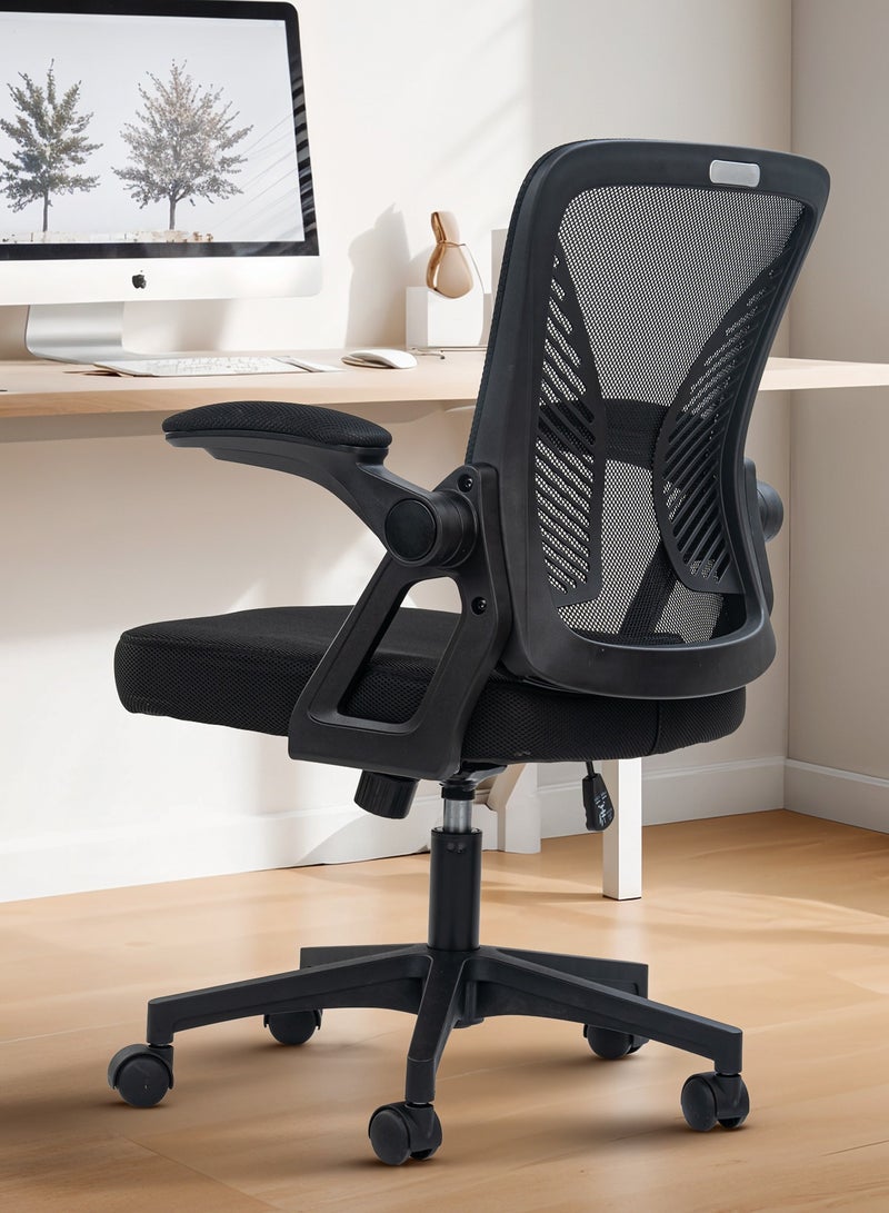 DROGO Premium Ergonomic Office Chair for Work from Home, High Back Computer Chair with Flip Up Armrest, Breathable Mesh, Rocking, Adjustable Seat, Winged Back | Mesh Chair for Office Black  - Image 1