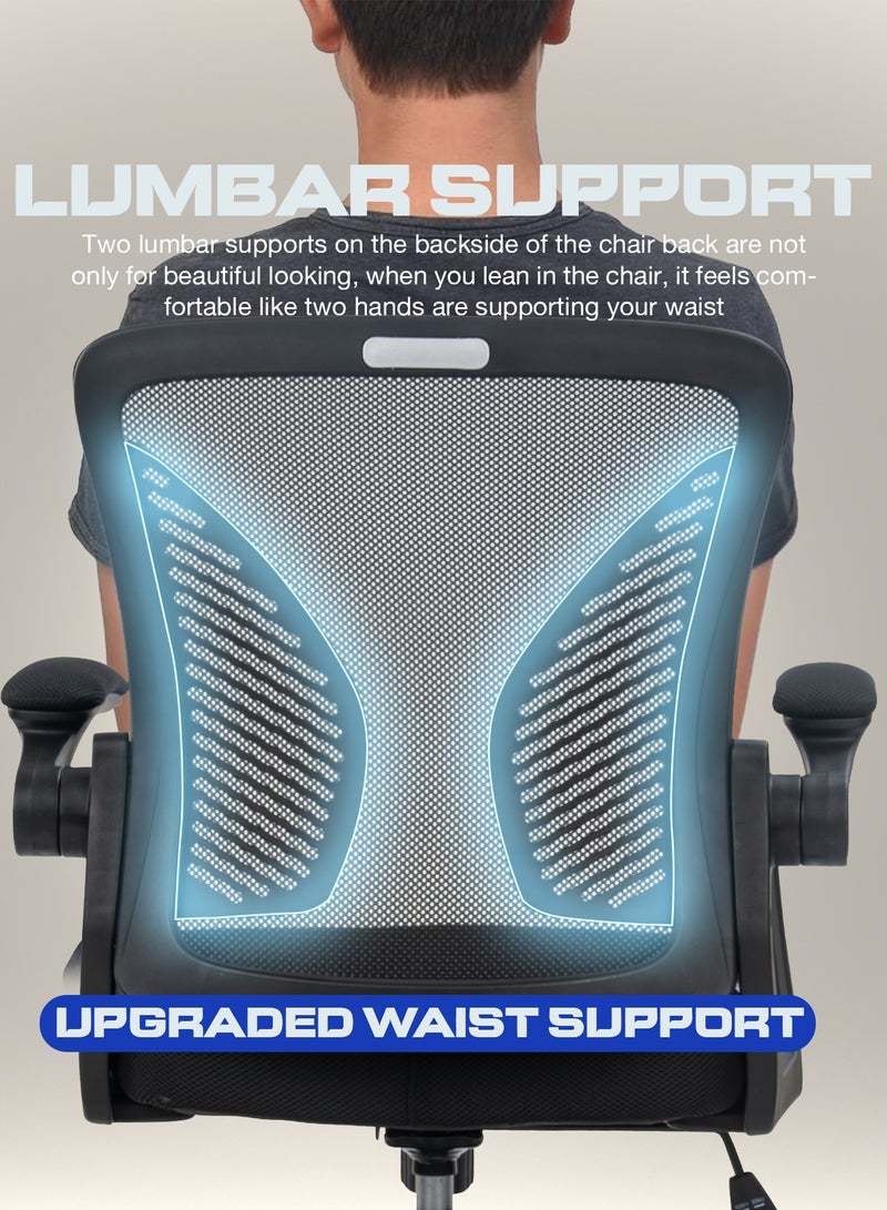 DROGO Premium Ergonomic Office Chair for Work from Home, High Back Computer Chair with Flip Up Armrest, Breathable Mesh, Rocking, Adjustable Seat, Winged Back | Mesh Chair for Office Black  - Image 5