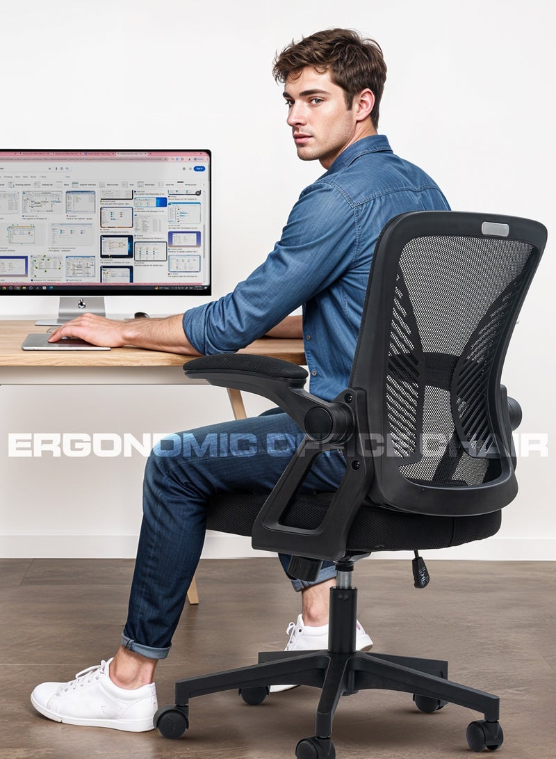 DROGO Premium Ergonomic Office Chair for Work from Home, High Back Computer Chair with Flip Up Armrest, Breathable Mesh, Rocking, Adjustable Seat, Winged Back | Mesh Chair for Office Black  - Image 2