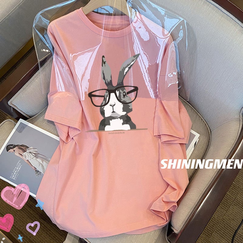 Summer Pure Cotton Short-Sleeved T-Shirt Women'S Loose Chubby Girl Plus Size American Style Retro Oversize Cartoon Top Ins Round Neck - Image 1