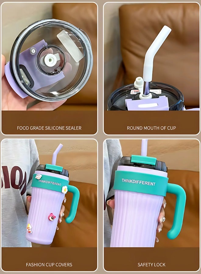 Twisoo Insulated Tumbler with Handle and Straw Lid, Stainless Steel Coffee Mug Portable Coffee Tumbler Leak-Proof Coffee Cup Travel Mug Hot and Cold BPA-Free Fit in Car Cup Holder 860ml (Purple) - Image 3