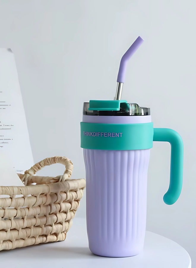Twisoo Insulated Tumbler with Handle and Straw Lid, Stainless Steel Coffee Mug Portable Coffee Tumbler Leak-Proof Coffee Cup Travel Mug Hot and Cold BPA-Free Fit in Car Cup Holder 860ml (Purple) - Image 5