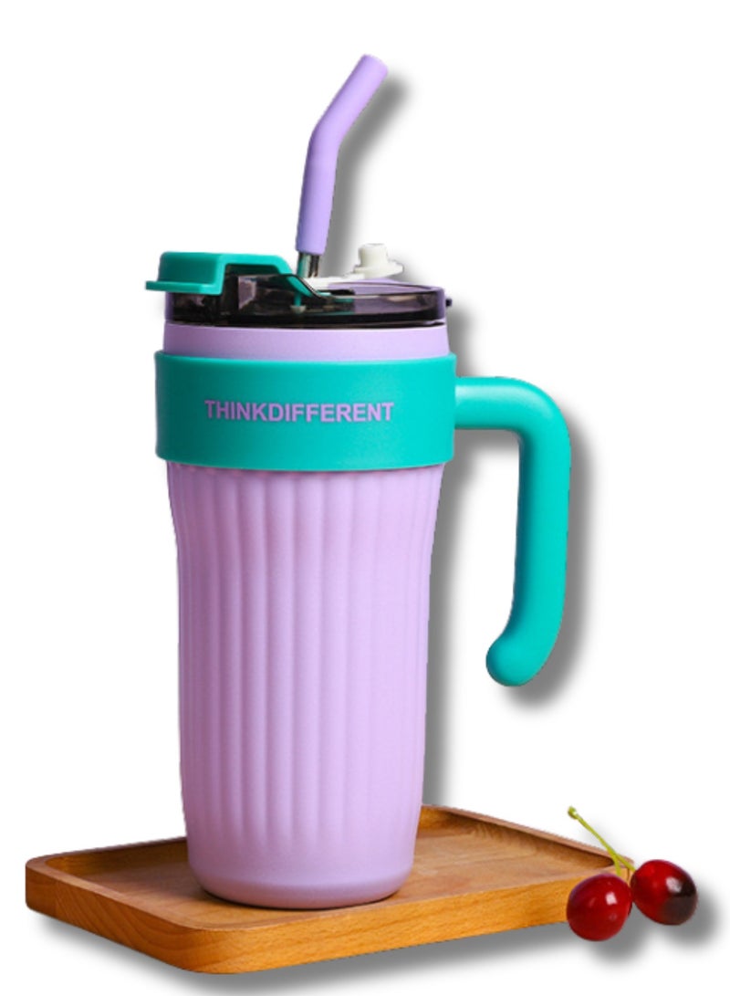 Twisoo Insulated Tumbler with Handle and Straw Lid, Stainless Steel Coffee Mug Portable Coffee Tumbler Leak-Proof Coffee Cup Travel Mug Hot and Cold BPA-Free Fit in Car Cup Holder 860ml (Purple) - Image 1