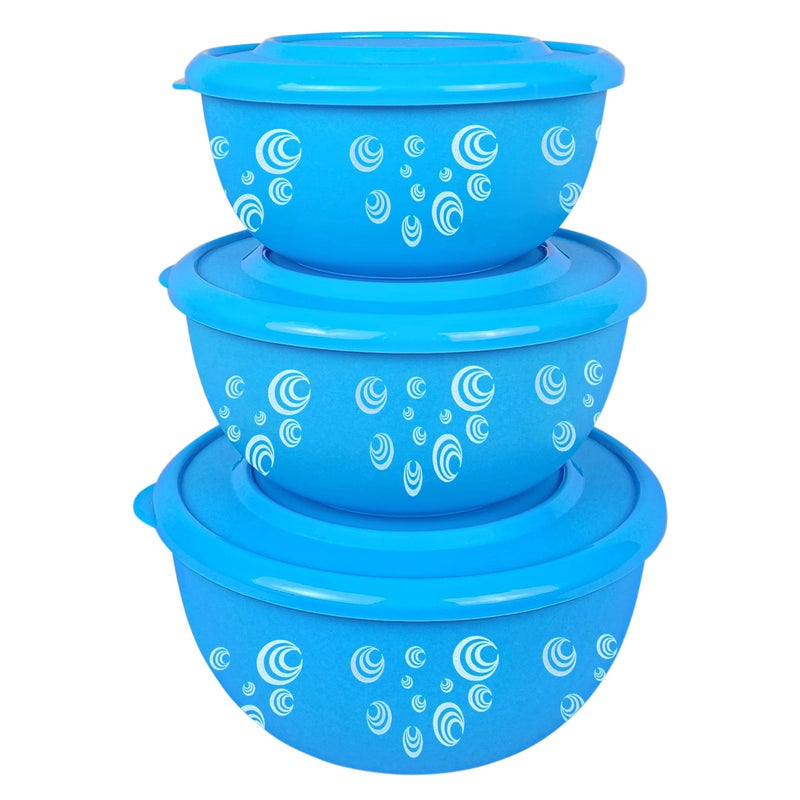 Zaib Microwave Safe Stainless Steel Mixing Bowl Set with Lids | Spiral Printed | Blue Euro Style Food Storage Containers for Kitchen | Pack of 3 (Classic Blue Spiral) - Image 5