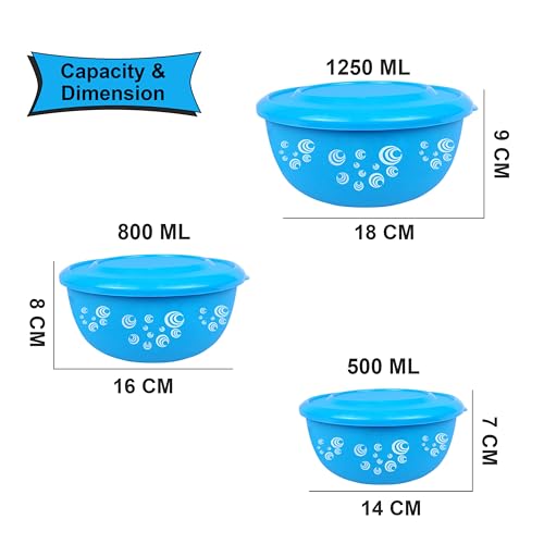 Zaib Microwave Safe Stainless Steel Mixing Bowl Set with Lids | Spiral Printed | Blue Euro Style Food Storage Containers for Kitchen | Pack of 3 (Classic Blue Spiral) - Image 4