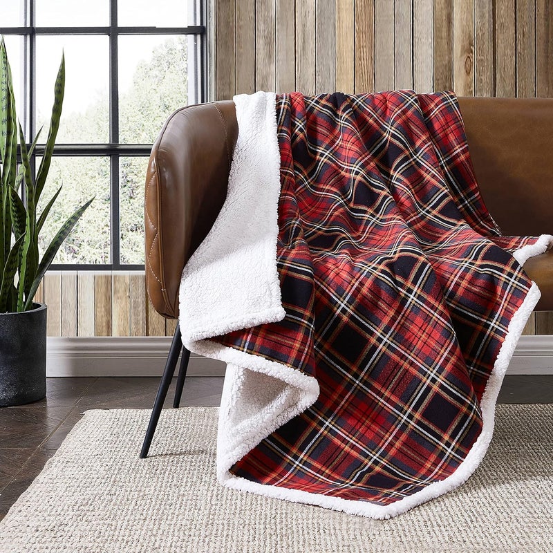 إدي بوار إدي باور – بطانية من القطن الناعم، مناسبة لجميع المواسم؛ مزينة بنمط أحمر (Mountain Tartan). - Image 2