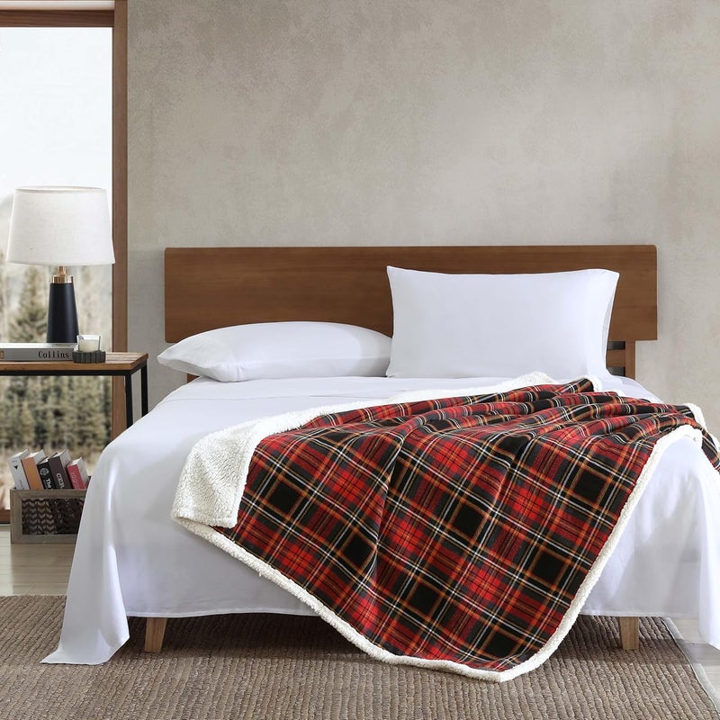 إدي بوار إدي باور – بطانية من القطن الناعم، مناسبة لجميع المواسم؛ مزينة بنمط أحمر (Mountain Tartan). - Image 5
