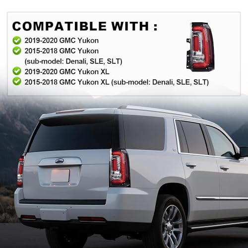 GPLUS مصباح خلفي LED G-PLUS متوافق مع GMC يوكون/يوكون XL 2019-2020/يتناسب مع GMC يوكون/يوكون XL (دينالي، SLE، SLT) 2015-2018، مصباح خلفي من الجهة اليمنى، ضوء الفرامل، تجميع المصابيح الخلفية - Image 3