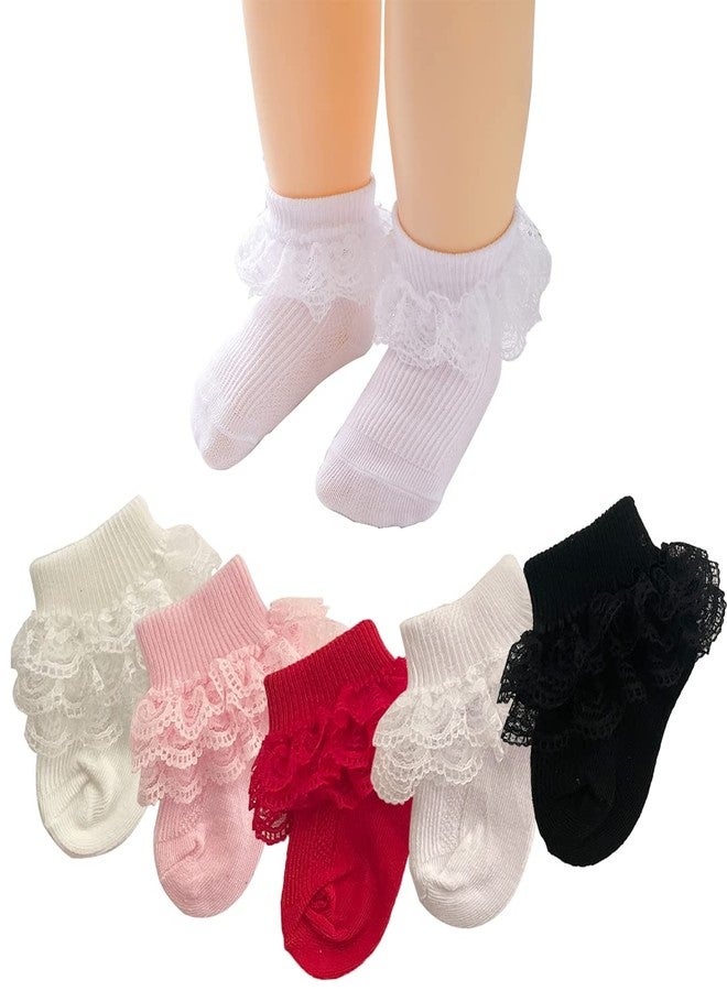 Adeimoo Newborn Baby Girls Socks Lace Ruffle Frilly Ankle Dress Sock for Infants Toddler 0-6 Months - Image 1