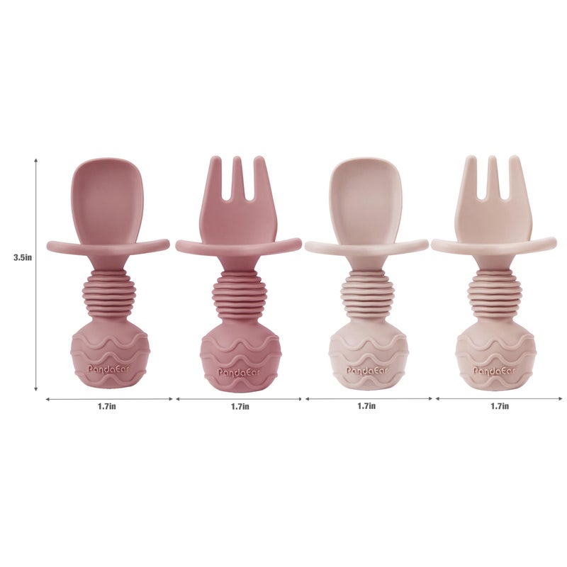 PandaEar 2 Pack Toddler Divided Suction Plates with 2 Spoons 2 Forks for Babies | Silicone Baby Led Weaning Supplies Self Feeding Eating Utensils | BPA-Free Silicone Baby Feeding Set -Pink - Image 4